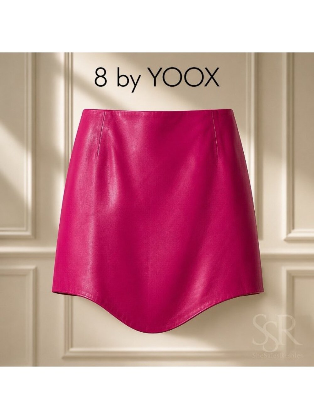 8 by YOOX Pink Lambskin Leather Asymmetrical Mini Skirt Size 8 NWT Lined NWT